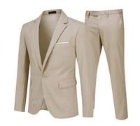 Allthemen Costume Homme Formel d'affaire de Couleur Uni à la Mode Slim Fit Deux pièces Beige XS