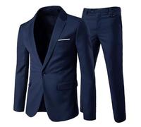Allthemen Costume Homme Formel d'affaire de Couleur Uni à la Mode Slim Fit Deux pièces Bleu Marine XS