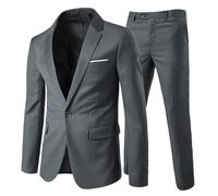 Allthemen Costume Homme Formel d'affaire de Couleur Uni à la Mode Slim Fit Deux pièces Gris Foncé XS