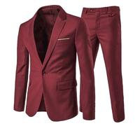 Allthemen Costume Homme Formel d'affaire de Couleur Uni à la Mode Slim Fit Deux pièces Rouge M
