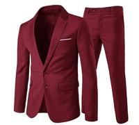 Allthemen Costume Homme Formel Deux pièces d'affaire de Couleur Uni Veste 2 Boutons à la Mode Slim Fit Deux Boutons Vin Rouge XS