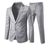 Allthemen Costume Homme Formel Deux pièces d'affaire de Couleur Uni Veste 2 Boutons à la Mode Slim Fit Deux Boutons Gris Clair XL