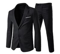 Allthemen Costume Homme Formel deux pièces d'affaire de Couleur Uni Veste 2 Boutons à la Mode Slim Fit Deux boutons Noir XL