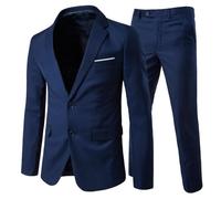 Allthemen Costume Homme Formel Deux pièces d'affaire de Couleur Uni Veste 2 Boutons à la Mode Slim Fit Deux Boutons Bleu Marine XS