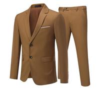 Allthemen Costume Homme Formel Deux pièces d'affaire de Couleur Uni Veste 2 Boutons à la Mode Slim Fit Deux Boutons Café XXL