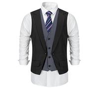 Allthemen Gilet de Costume Homme Veste sans Manche Single-Breasted Waistcoat Business Casual Mariage Suit Noir L