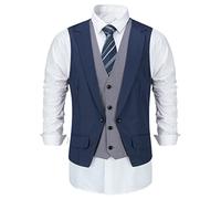 Allthemen Gilet de Costume Homme Veste sans Manche Single-Breasted Waistcoat Business Casual Mariage Suit Bleu Marine M