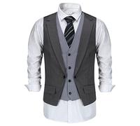 Allthemen Gilet de Costume Homme Veste sans Manche Single-Breasted Waistcoat Business Casual Mariage Suit Gris Foncé XL