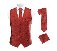 Allthemen Gilet Homme Classique Paisley Costume Floral Jacquard Ensemble de Cravate et Gilet de Poche pour Mariage Rouge M
