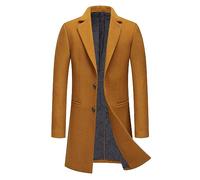 Allthemen Manteau Homme Mi-Long en Laine Chaud Hiver Coat Parka Pardessus | Épaisseé,Pinglette Décorative,Doublure Matelassée,Chaud Coup-Vent,Col Revers Elegant,2 Boutons,Couleur Unie,Automne Hiver