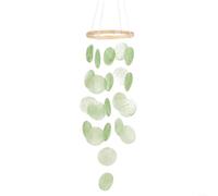 Allthingstore Carillon éolien en coquillage naturel de 73 cm - Décoration de jardin bohème à suspendre - Décoration d'extérieur - Décoration de terrasse - Accent nacré - Mélodie apaisante - Vert et
