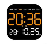 Allthingstore Grande horloge murale numérique avec télécommande, affichage LED indiquant l'heure, la température, la date, la semaine, le jour, le compte à rebours, luminosité réglable, 18,5 cm, noir
