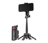 Allthingstore Trépied à selfie zoom en alliage d'aluminium avec télécommande BT, poignée portable pliable compacte de 11 cm, double support pour microphone ou lumière (noir 1)