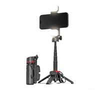 Allthingstore Trépied à selfie zoom en alliage d'aluminium avec télécommande BT, poignée portable pliable compacte de 11 cm, double support pour microphone ou lumière (noir 2)