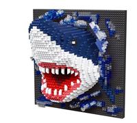 alltogetho Micro mini blocs de construction requin - Art mural dynamique 3D avec éclaboussures transparentes et bouche épique - Décoration unique de salle de jeux de bureau, cadeau DIY