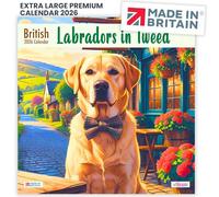 ALLTRADE Calendrier 2025 labradors en tweed grand calendrier mural 2025 jours fériés au Royaume-Uni fabriqué en Grande-Bretagne sur stock FSC excellent cadeau pour maman, papa, collègue, amis et