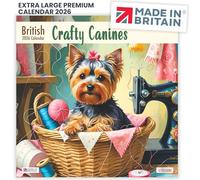 ALLTRADE Calendrier 2026 Crafty Canines - Grand calendrier mural 2026 - Fabriqué en Grande-Bretagne sur FSC - Cadeau idéal pour maman, papa, collègue, amis et famille