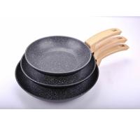 Alluflon Etnea Wood Set de poêles, 3 pièces, poêle, poêle à frire, revêtement anti-adhésif, aspect pierre, 0034363993