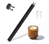 Allume Bougie Electrique, Rouclo Briquet Électrique USB Rechargeable avec Affichage LED,Briquet Arc Électrique Coupe-Vent sans Flamme pour Cuisine,Bougie,Barbecue,Cheminée,Gazinière (Noir)
