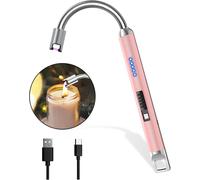 Allume Bougie Electrique, Usb Rechargeable Briquet Électrique Avec Affichage Led, Briquet Arc Électrique Coupe-Vent Sans Flamme Pour Cuisine,Bougie,Barbecue,Cheminée (Rose)[POU8808030]
