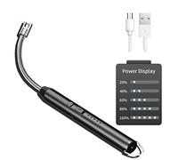 Allume Bougie Gazinière Electrique, Briquet Arc Rechargeable USB avec Affichage de Batterie LED Long Flexible 360º Coupe-Vent Sans Flamme pour Cuisine Barbecue Grils Camping, Noir
