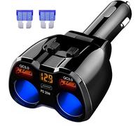 Allume Cigare Adaptateur 2 Prise, USB C Chargeur De Voiture 150W avec Double QC3.0 et 20W PD Type C Chargeur 12V/24V, Voltmètre LED avec Interrupteur Indépendant
