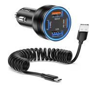 Allume Cigare USB C, 4 Ports 65W PD3.0 et QC3.0 Allume USB Rapide Adaptateur DC12V-24V Prise USB Chargeur Voiture avec 1.5 M Câble Spiralé USB C Compatible avec Samsung S24 S23(A-C Cable)