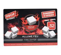 PROF Lot de 32 Cubes Allume-Feu Ultra Efficaces, Allumage Sûr et Rapide, Combustion Longue Durée, Économique, Idéal pour Cheminée, Barbecue, Poêle à Bois, Survie et Plein Air, 40807014