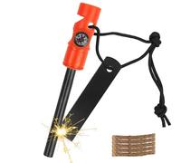 Allume Feu Survie, Pierre a Feu Briquet Silex Magnésium Briquet Kit 5 en 1 avec Sifflet, Boussole, Corde Inflammable, Allumeur, Idéal pour Camping, Activités Extérieures, Survie (Orange)