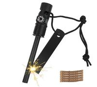 Allume Feu Survie, Pierre a Feu Briquet Silex Magnésium Briquet Kit 5 en 1 avec Sifflet, Boussole, Corde Inflammable, Allumeur, Idéal pour Camping, Activités Extérieures, Survie (Noir)