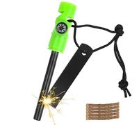 Allume Feu Survie, Pierre a Feu Briquet Silex Magnésium Briquet Kit 5 en 1 avec Sifflet, Boussole, Corde Inflammable, Allumeur, Idéal pour Camping, Activités Extérieures, Survie (Vert)