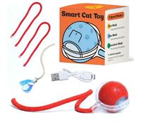 ALLURANEST Jouet interactif pour chat d'intérieur avec plumes, jouet automatique rechargeable pour garder votre chat actif et engagé, durable et sûr, Speedy Tail 2.0 (rouge)