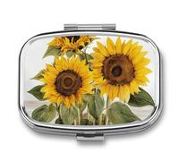 Alluring Sunflowers Boîte à pilules d'été à 2 compartiments, pilulier portable pour poche ou sac à main, organiseur décoratif en métal pour médicaments et vitamines