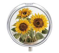 Alluring Sunflowers - Pilulier rond à 3 compartiments - Organisateur de médicaments décoratif portable pour poche ou sac à main - Organiseur de vitamines