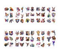 ALLY-MAGIC Lot de 10 feuilles de tatouages temporaires colorés 3D pour enfants, tatouages adhésifs pour adultes, faux tatouages, aquarelle, animaux pour femmes, filles, E21-CHDWWS