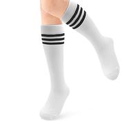 ALLY-MAGIC Y7TWGXW Chaussettes hautes décontractées à rayures blanches et noires, 3 bas longs à rayures pour femmes et filles à porter au quotidien