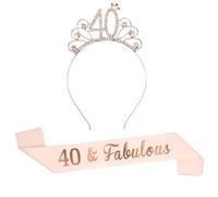 ALLY-MAGIC Y9SRJDFGTZ40 Écharpe pour 40e anniversaire et couronne d'anniversaire avec strass Or rose Pour femme Décorations de 40e anniversaire Cadeau de naissance Accessoires de fête pour femme