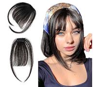 Allyreetress Extensions de cheveux à clipser - Frange Wispy Bangs avec joli filet naturel - Frange plate et soignée - Pour femme - Pour fête quotidienne (noir naturel)