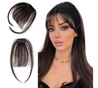 Allyreetress Extensions de cheveux à clipser - Frange Wispy Bangs avec joli filet naturel - Frange plate et soignée - Pour femme - Pour fête quotidienne - Brun noir