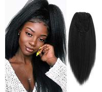 Allyreetress Extensions de cheveux synthétiques à clipser avec cordon de serrage Yaki naturel pour femme noire, 50,8 cm (1B noir)