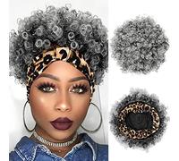 Allyreetress Perruques afro courtes pour femme noire avec bandeau attaché, perruque crépue bouclée ananas (T1B/gris)