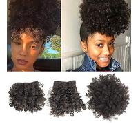 Allyreetress Queue de Cheval Afro Puff avec Cordon de Serrage, Chignon Ananas avec Frange Bouclée et Bouffante à Clipser (2#Noir)