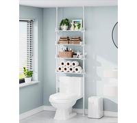 ALLZONE Rangement à 4 niveaux au-dessus des toilettes, organiseur de salle de bain réglable en bois, étagères autoportantes, s'adapte à la plupart des douches au-dessus de l'étagère des toilettes, 233