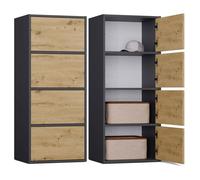 CDF Commode haute avec 4 portes et étagères - Pour salon, chambre, couloir, bureau - Façades sans poignée - Design moderne et finition durable - Chêne anthracite Artisan Alma
