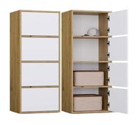ALMA - Commode haute de rangement 4 portes avec ouverture tip-on - Artisan et Blanc