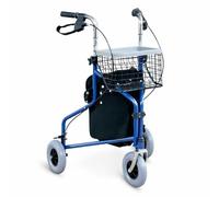 ALMA Déambulateur orthopédique à 3 roues Delta léger et pliable avec freins et blocage, panier et sac, hauteur réglable, maniable dans les espaces étroits, pour adultes et personnes âgées