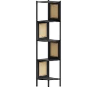 ALMA étagère d'angle, 5 étagères avec panneaux latéraux en rotin, 156x32 cm, eban noir/beige