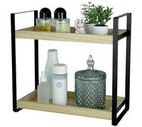 alma home Étagère de salle de bain sur pied, sans perçage, à 2 niveaux, en bois et métal, noire, comme étagère pour rangement de salle de bain, cosmétiques ou étagère en bois pour coiffeuse