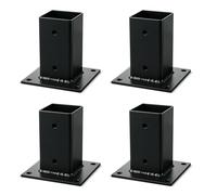 Alma Manufacturer Support Poteau Bois Noir 4 pièces 90 x 90 mm | Lot de 4, Support de Poteau pour Pergola, Carport et Abri de Jardin, Fixation sur Béton, Tôle 2 mm, Platine à Visser