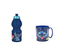 ALMACENESADAN, 4797 Pack de retour à l'école Stitch composé d'une tasse micro-ondes de 350 ml et d'une bouteille d'eau de 400 ml, produit réutilisable, sans BPA